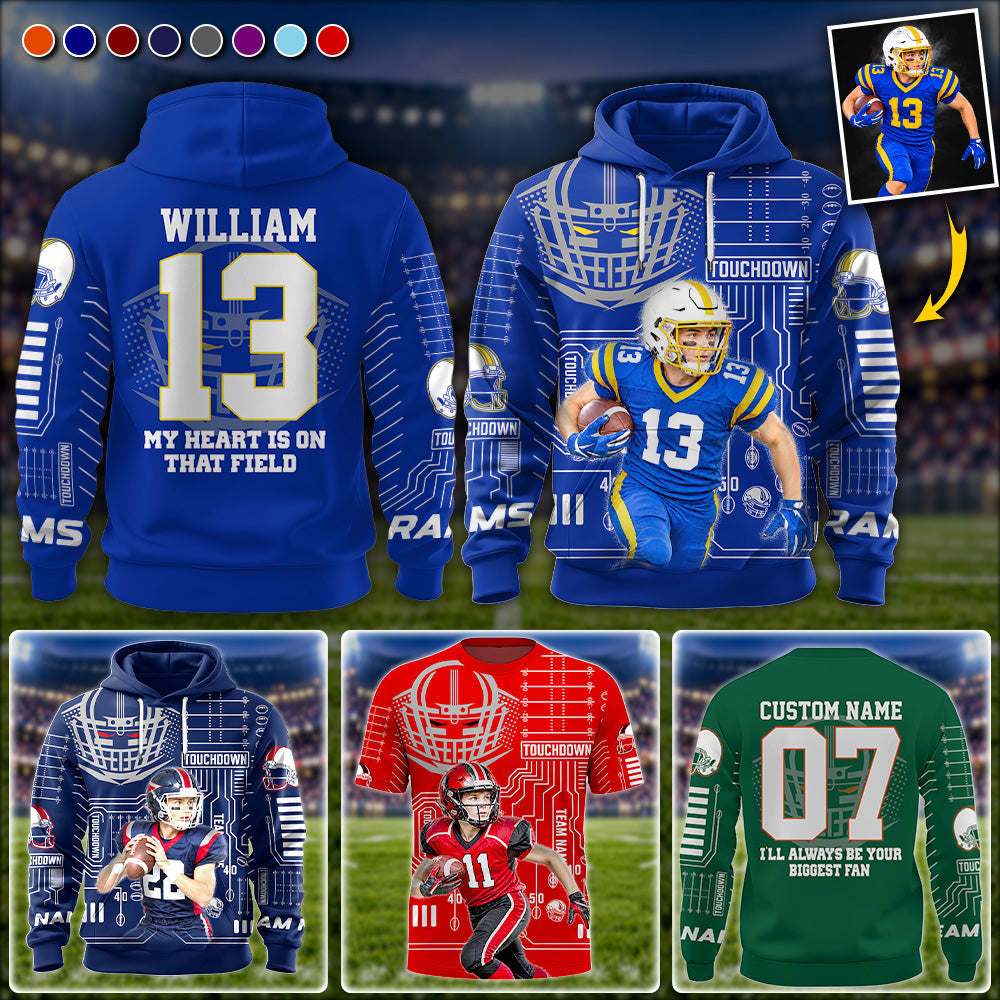 Custom Photo Football All Over Print Shirt For Football Family Game Day Shirt Field Pattern Hoodie K1702 MT2