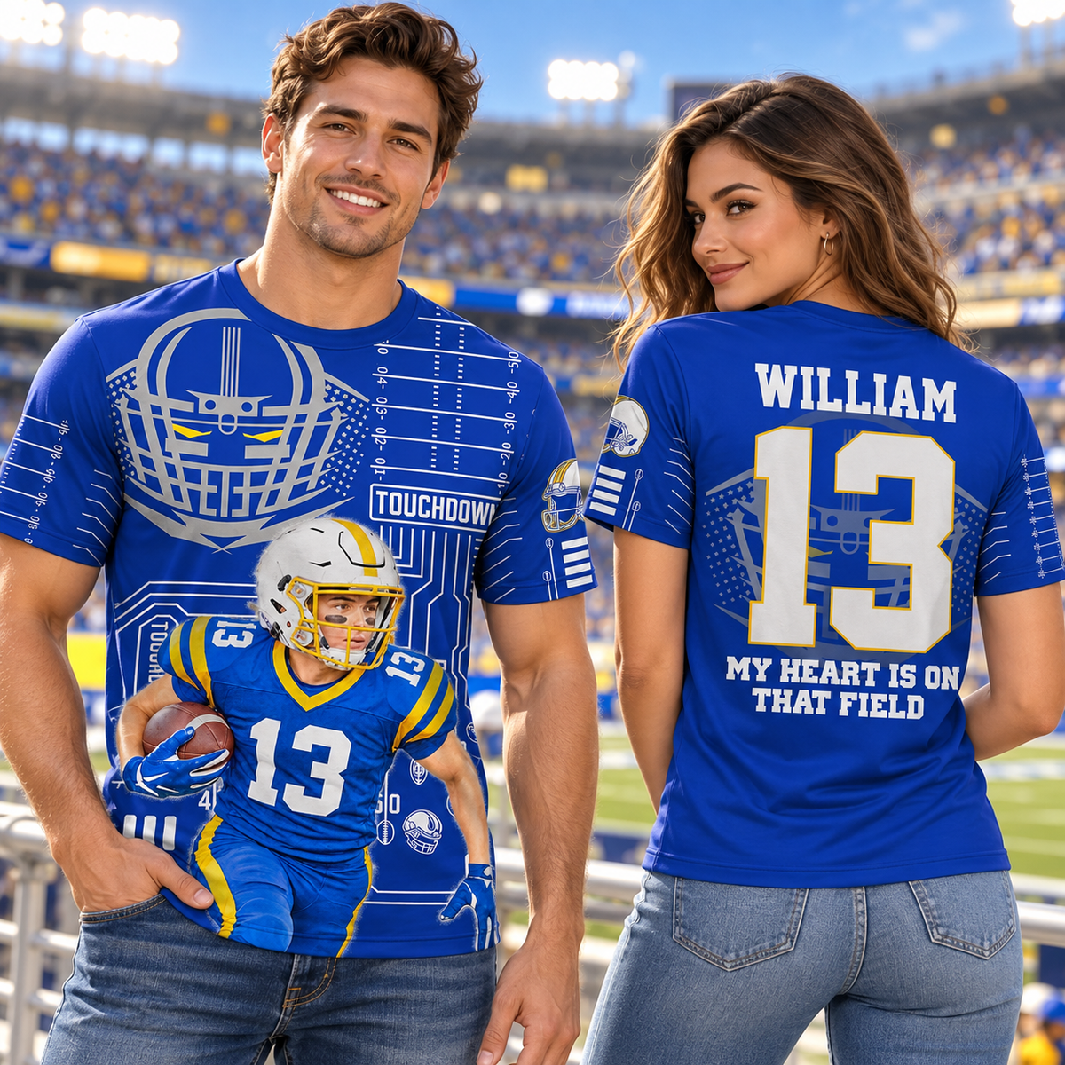 Custom Photo Football All Over Print Shirt For Football Family Game Day Shirt Field Pattern Hoodie K1702 MT2