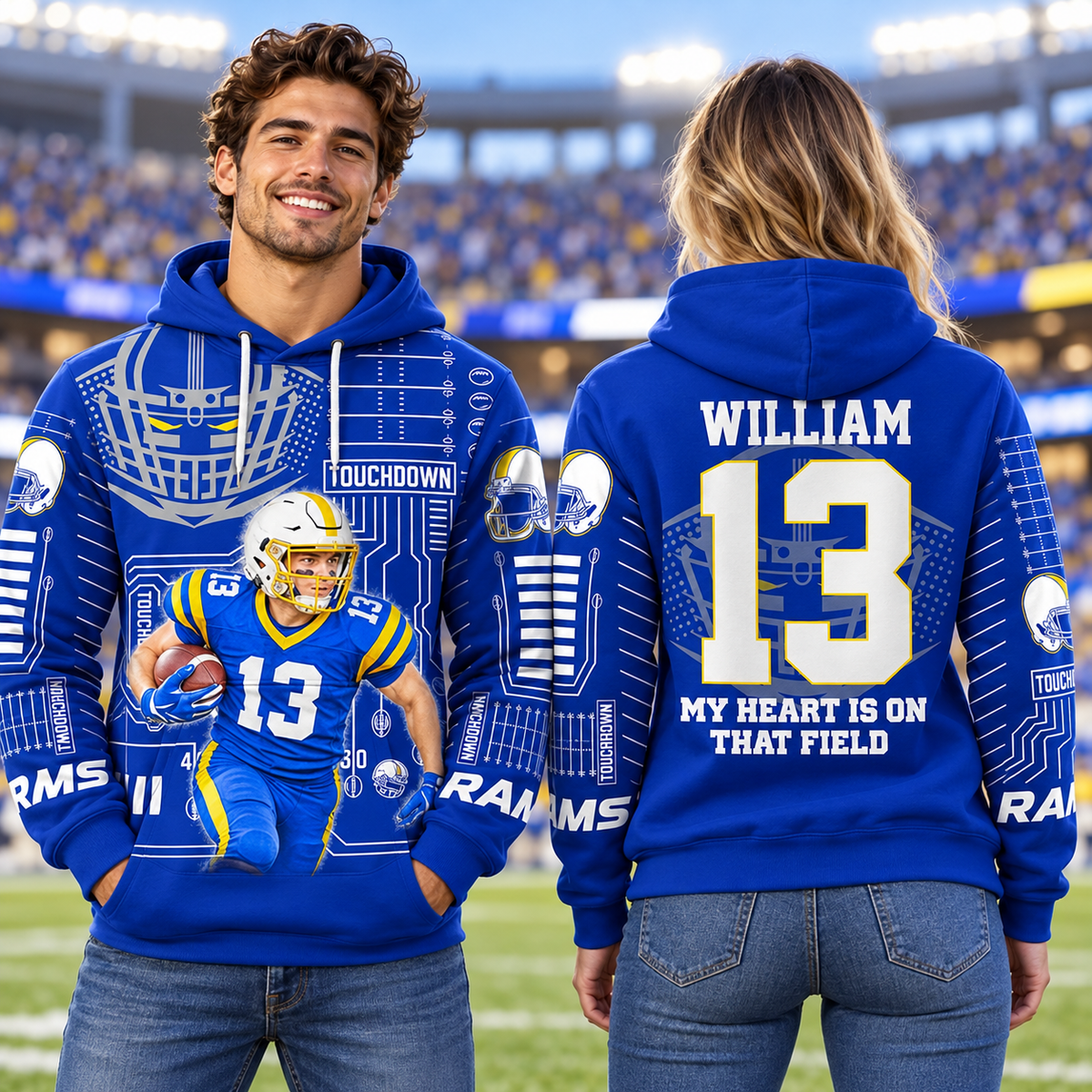 Custom Photo Football All Over Print Shirt For Football Family Game Day Shirt Field Pattern Hoodie K1702 MT2