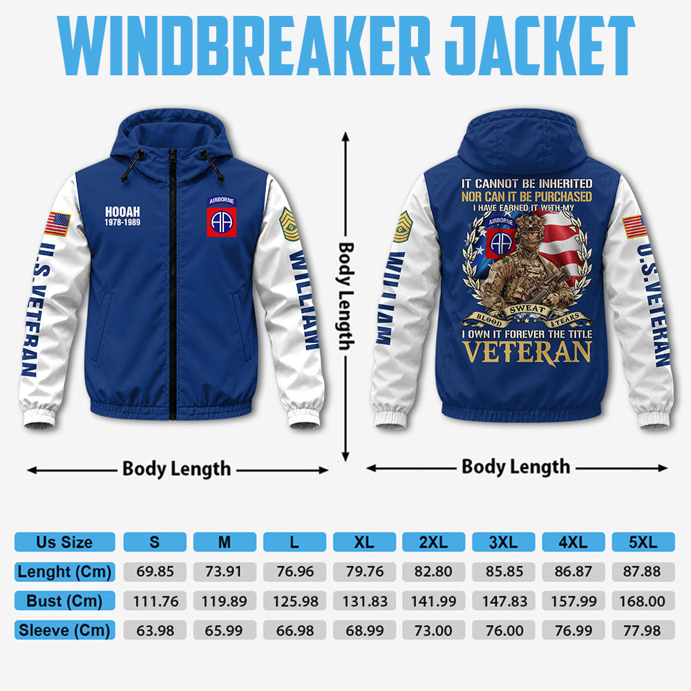 Personalized Veteran Windbreaker Jacket It Cannot Be Inherited Nor Can It Purchased Custom Division Military Gift For Veteran K1702 MT2