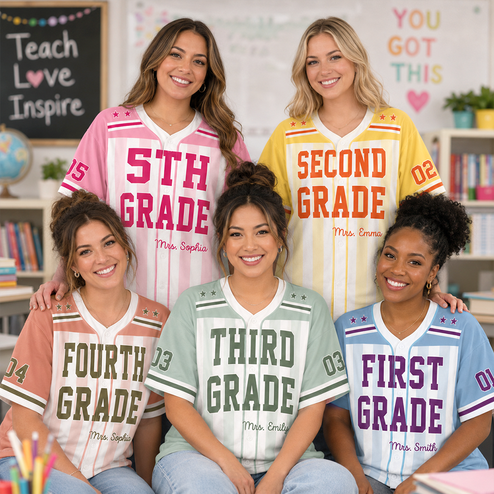 Personalized Teacher Baseball Jersey, Custom Name Number Jersey, First Grade Teacher Shirt, Back To School Gift, Teacher Team Game Day Tee Hv01