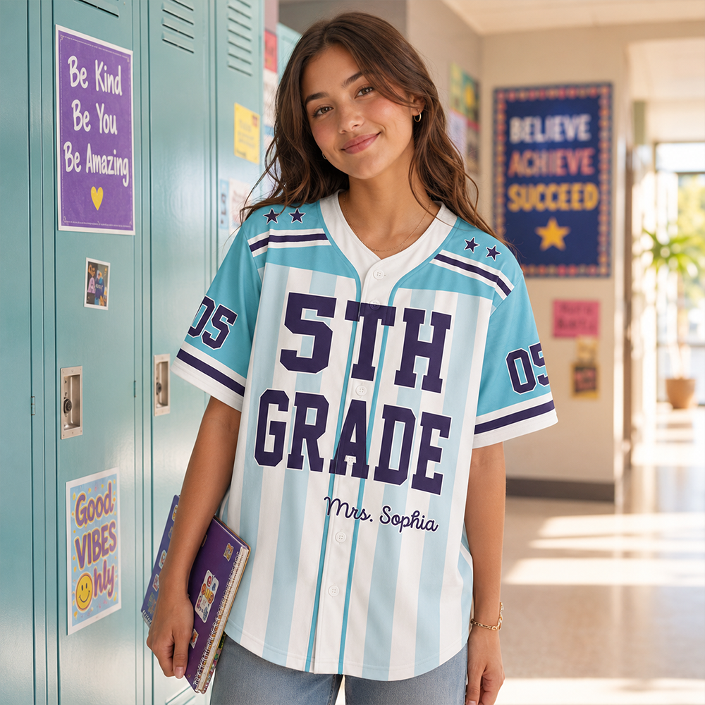 Personalized Teacher Baseball Jersey, Custom Name Number Jersey, First Grade Teacher Shirt, Back To School Gift, Teacher Team Game Day Tee Hv01