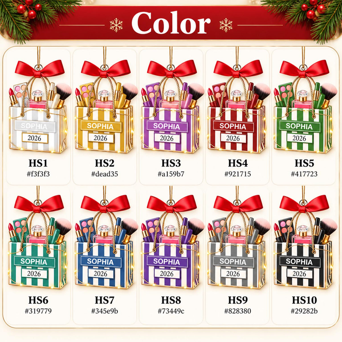 Personalized Makeup Lovers Ornament, Beauty Brush Tree Decor With Name Pt99