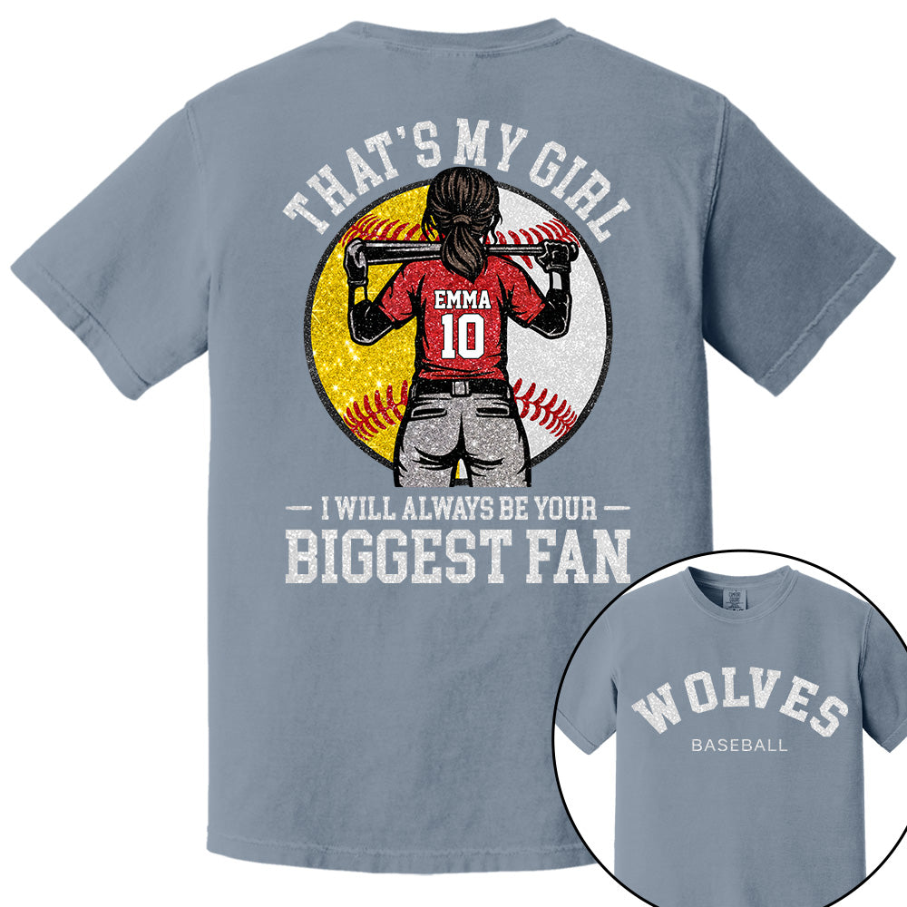 Custom Baseball Softball Mom Shirt, Personalized Kids Name Number Team Name, Those Are My Kids Biggest Fan Tee VH01