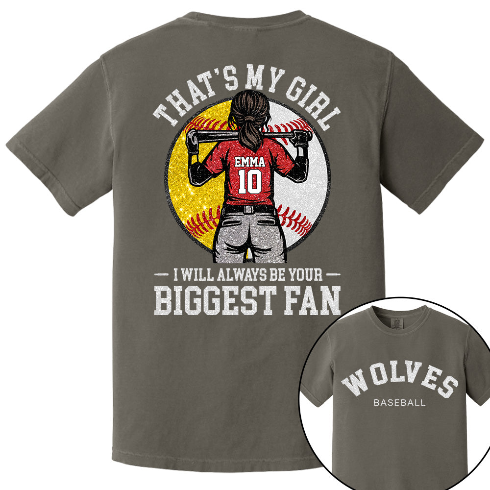 Custom Baseball Softball Mom Shirt, Personalized Kids Name Number Team Name, Those Are My Kids Biggest Fan Tee VH01