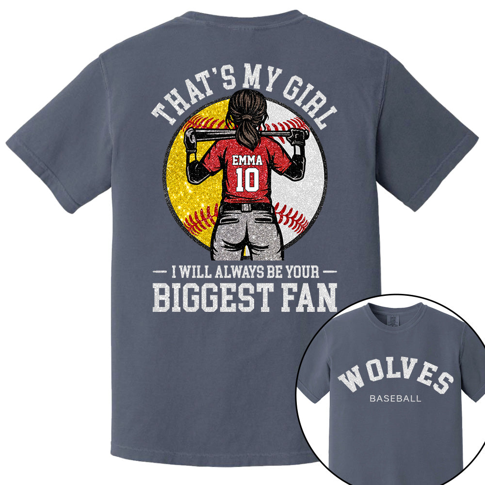 Custom Baseball Softball Mom Shirt, Personalized Kids Name Number Team Name, Those Are My Kids Biggest Fan Tee VH01
