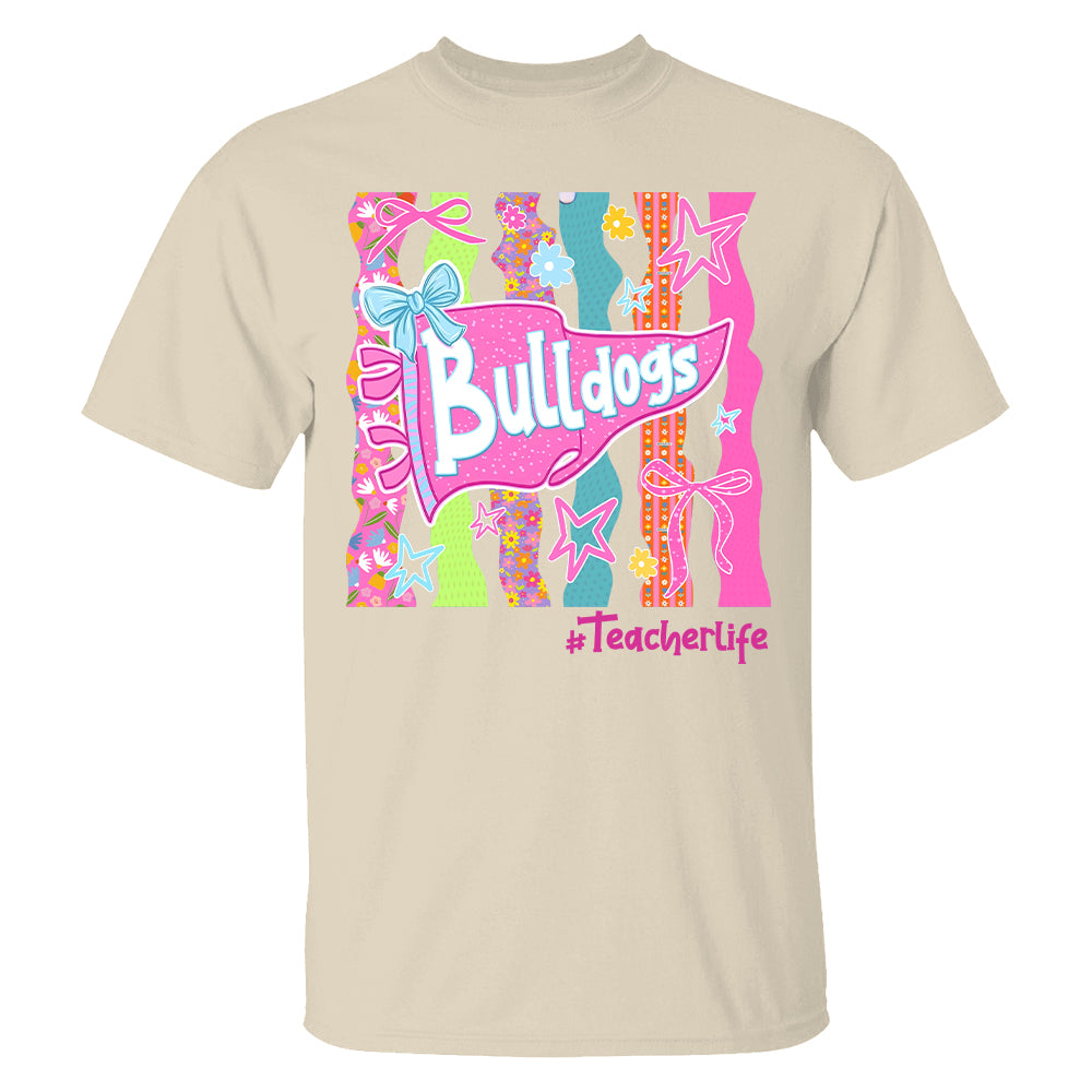 Personalized Mascot Spirit Shirt, Custom Team Name Bow Pennant Tee, Colorful School Spirit Teacher T-Shirt T24