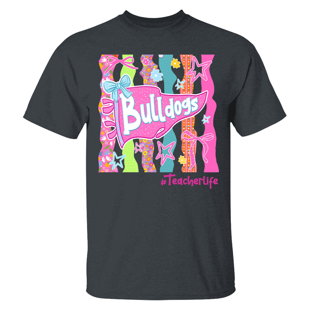 Personalized Mascot Spirit Shirt, Custom Team Name Bow Pennant Tee, Colorful School Spirit Teacher T-Shirt T24