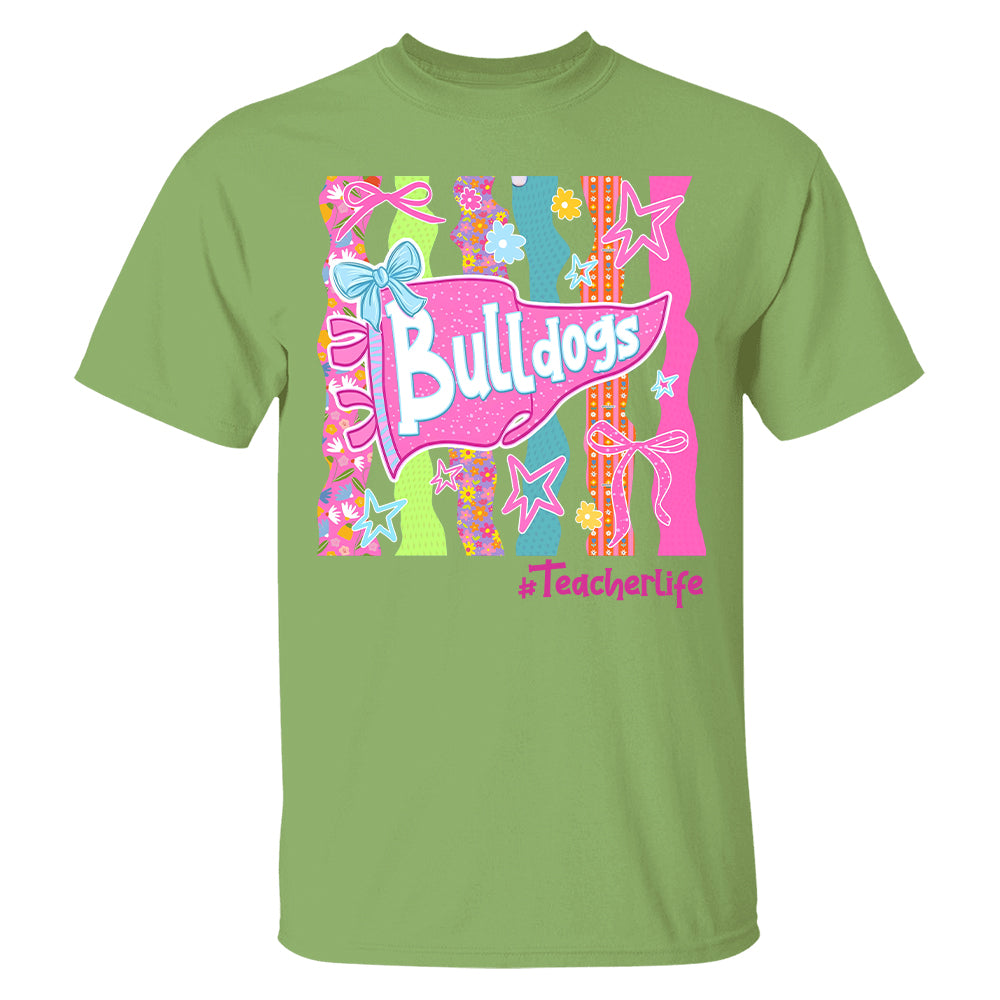 Personalized Mascot Spirit Shirt, Custom Team Name Bow Pennant Tee, Colorful School Spirit Teacher T-Shirt T24