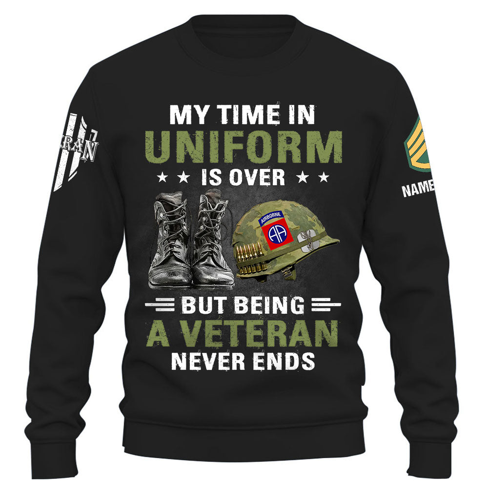 Personalized Shirt My Time Uniform Is Over But Being A Veteran Never Ends Gift For Veterans K1702