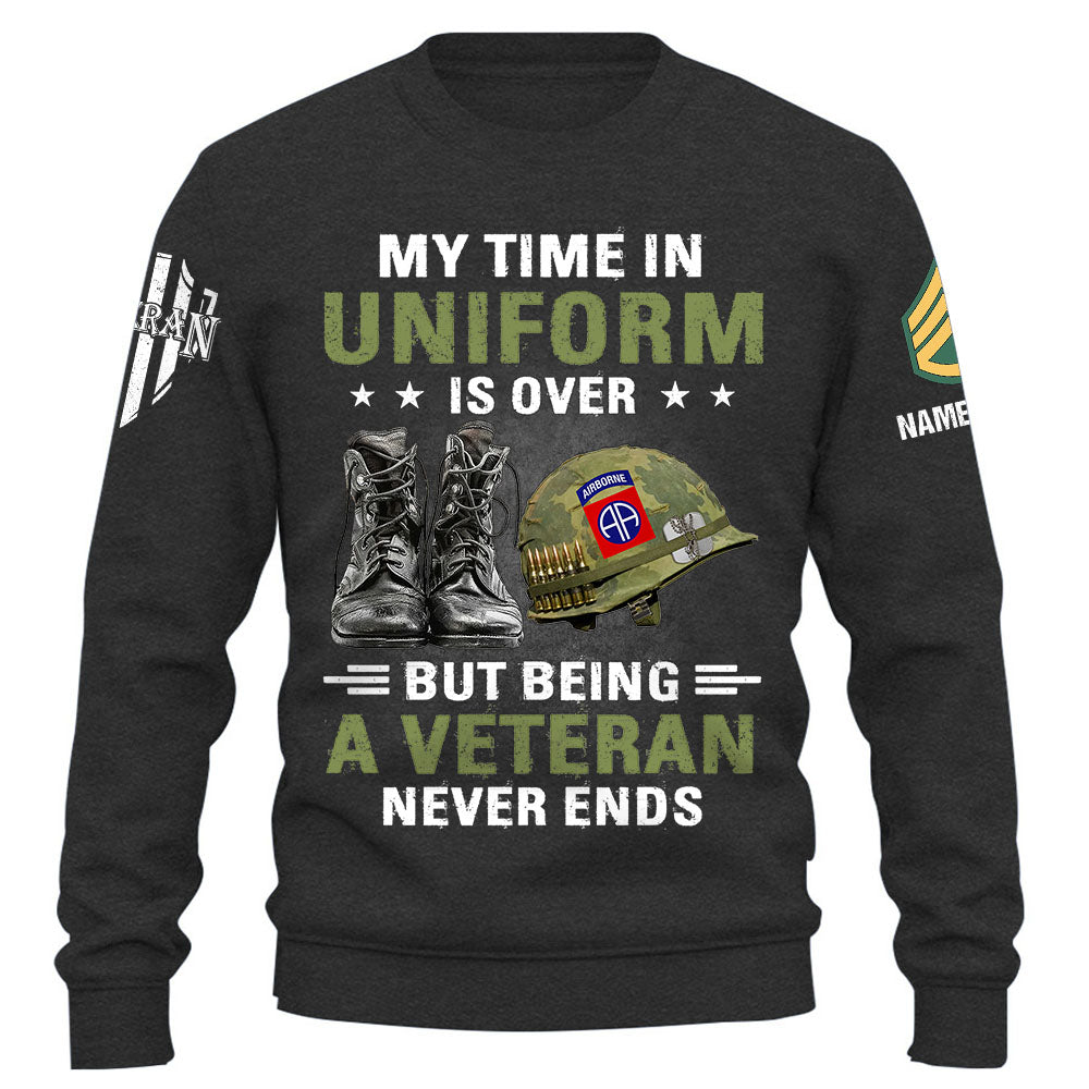 Personalized Shirt My Time Uniform Is Over But Being A Veteran Never Ends Gift For Veterans K1702