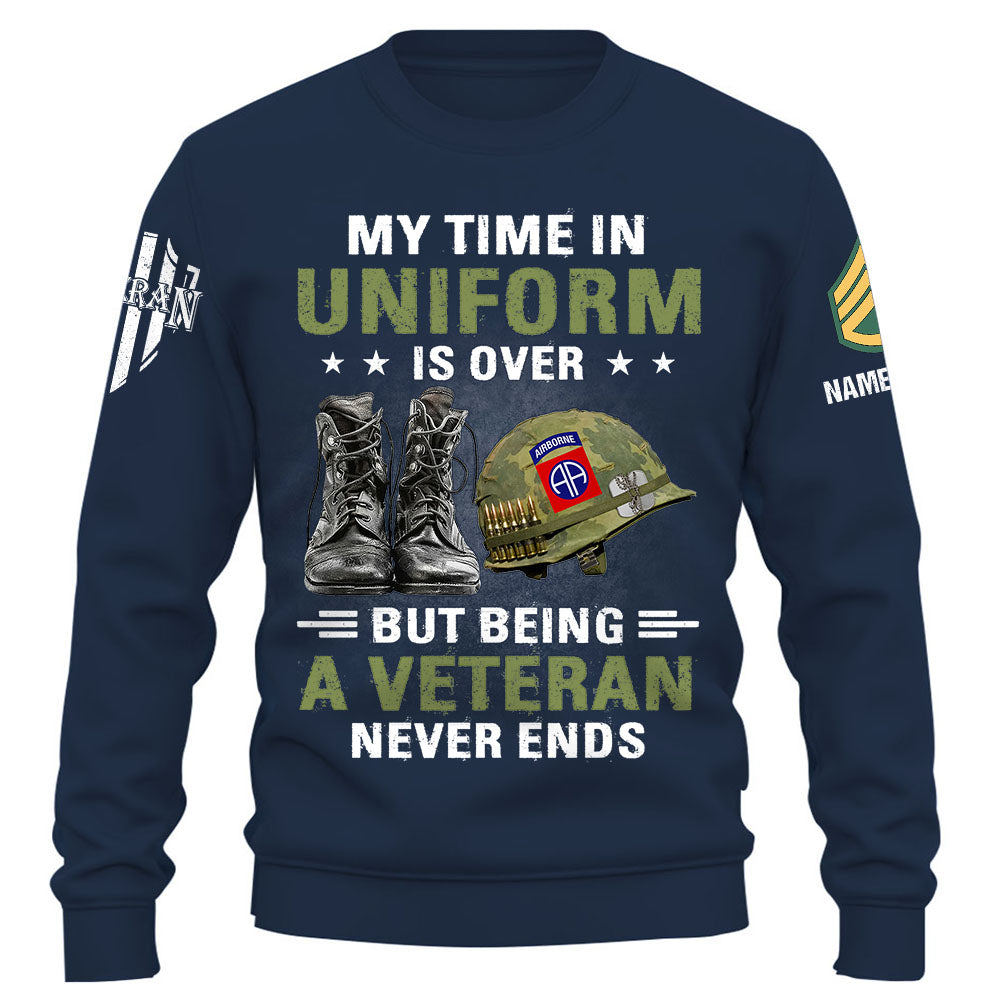 Personalized Shirt My Time Uniform Is Over But Being A Veteran Never Ends Gift For Veterans K1702