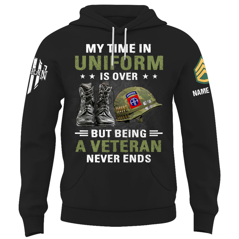 Personalized Shirt My Time Uniform Is Over But Being A Veteran Never Ends Gift For Veterans K1702