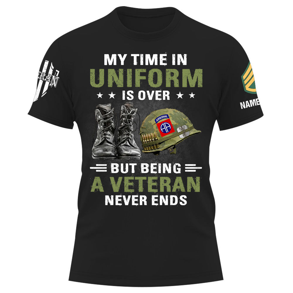 Personalized Shirt My Time Uniform Is Over But Being A Veteran Never Ends Gift For Veterans K1702