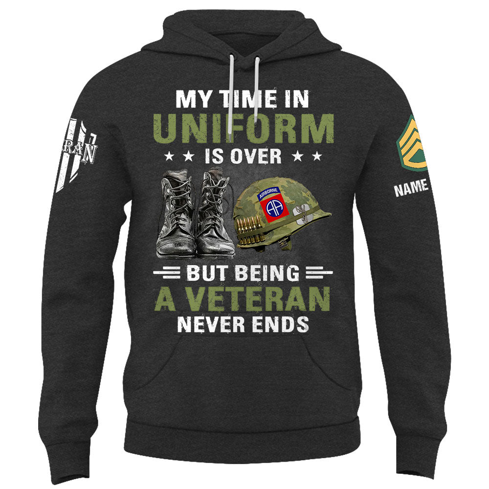 Personalized Shirt My Time Uniform Is Over But Being A Veteran Never Ends Gift For Veterans K1702