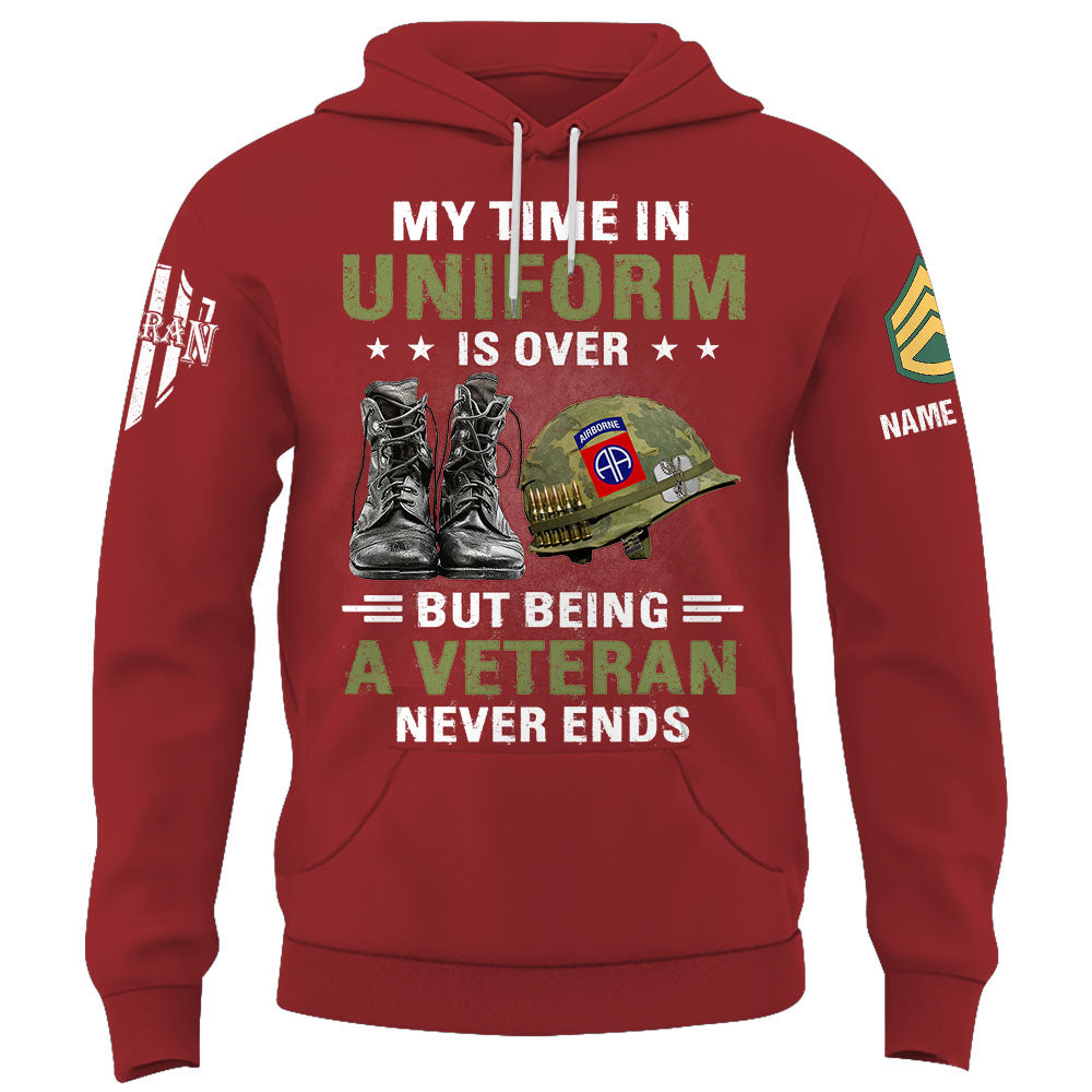 Personalized Shirt My Time Uniform Is Over But Being A Veteran Never Ends Gift For Veterans K1702