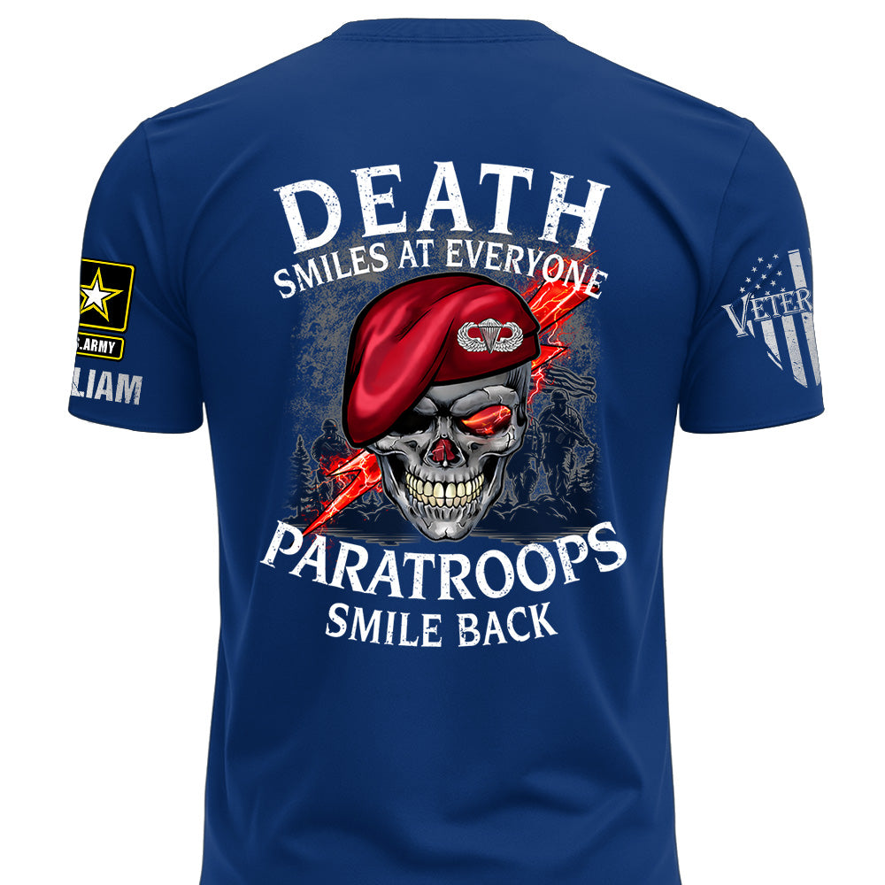 Custom Shirts Death Smiles At Everyone, Veterans Smile Back Custom Military Patch Veteran Skull K1702 MT2