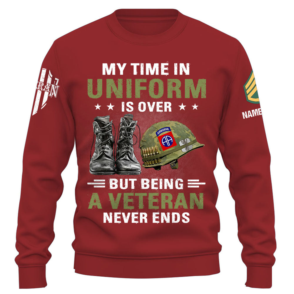 Personalized Shirt My Time Uniform Is Over But Being A Veteran Never Ends Gift For Veterans K1702
