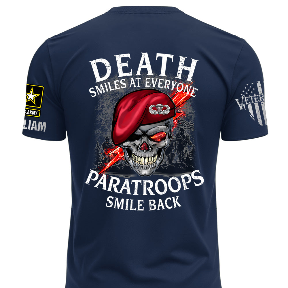 Custom Shirts Death Smiles At Everyone, Veterans Smile Back Custom Military Patch Veteran Skull K1702 MT2