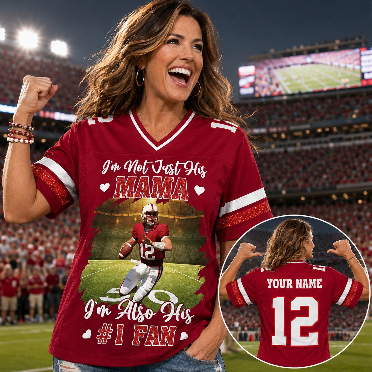 I’m Not Just His Mom I’m Also His #1 Fan, Personalized Football Mom Jersey, Custom Player Photo & Number, Gift for Football Mom Na02 Pt99