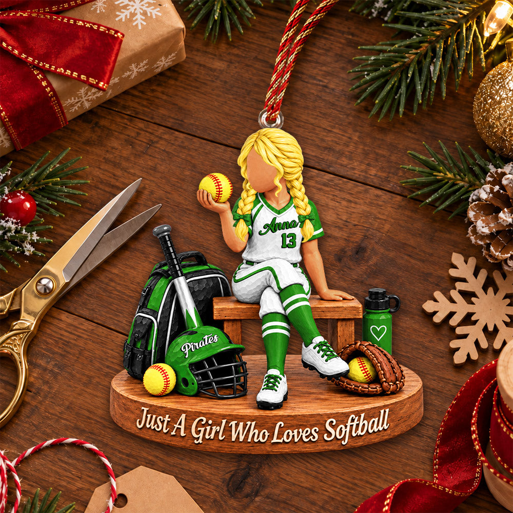 Just A Girl Who Loves Softball, Personalized Softball Ornament, Custom Player Name Gift, Gift For Softball Players Softball Lover MI209 Nh00