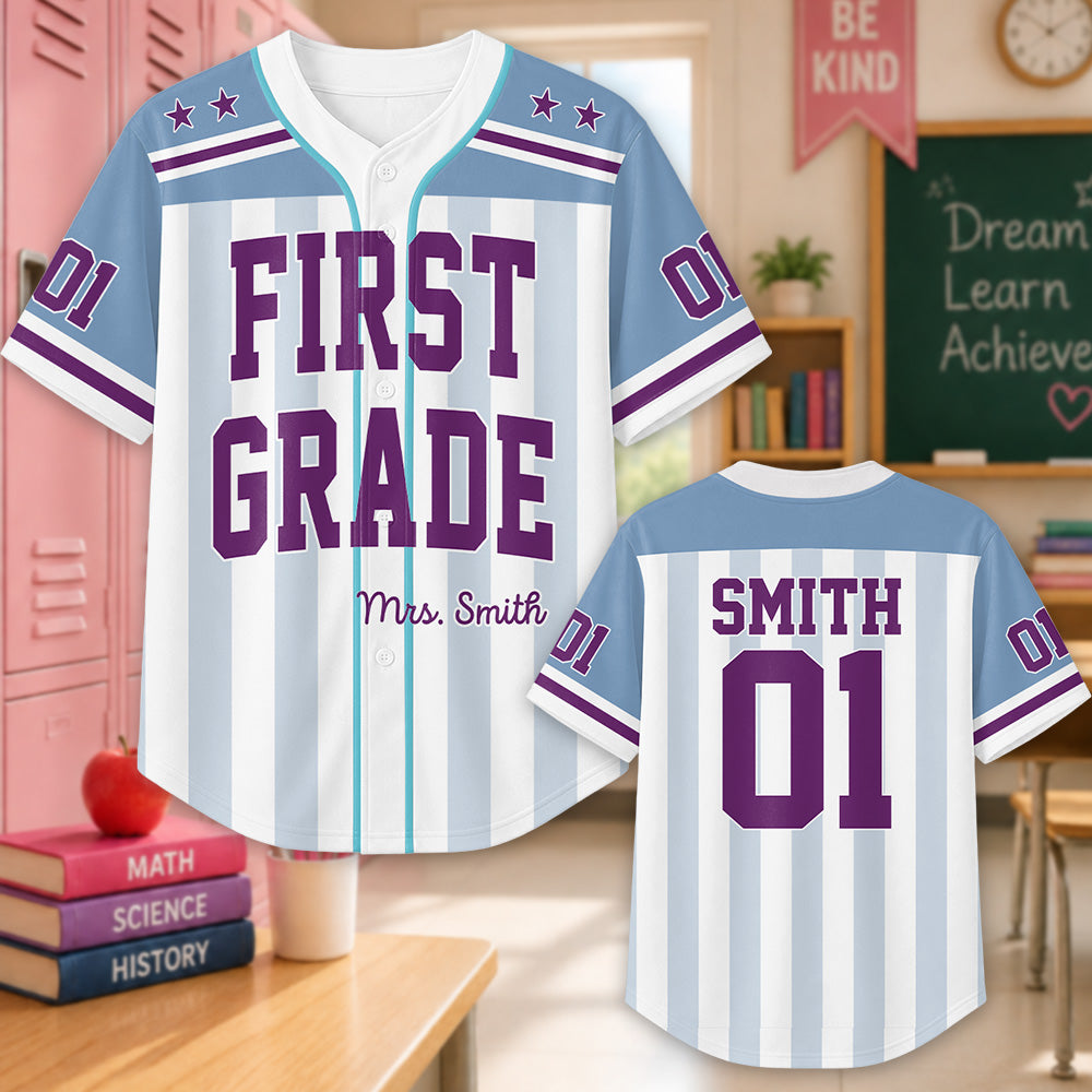 Personalized Teacher Baseball Jersey, Custom Name Number Jersey, First Grade Teacher Shirt, Back To School Gift, Teacher Team Game Day Tee Hv01