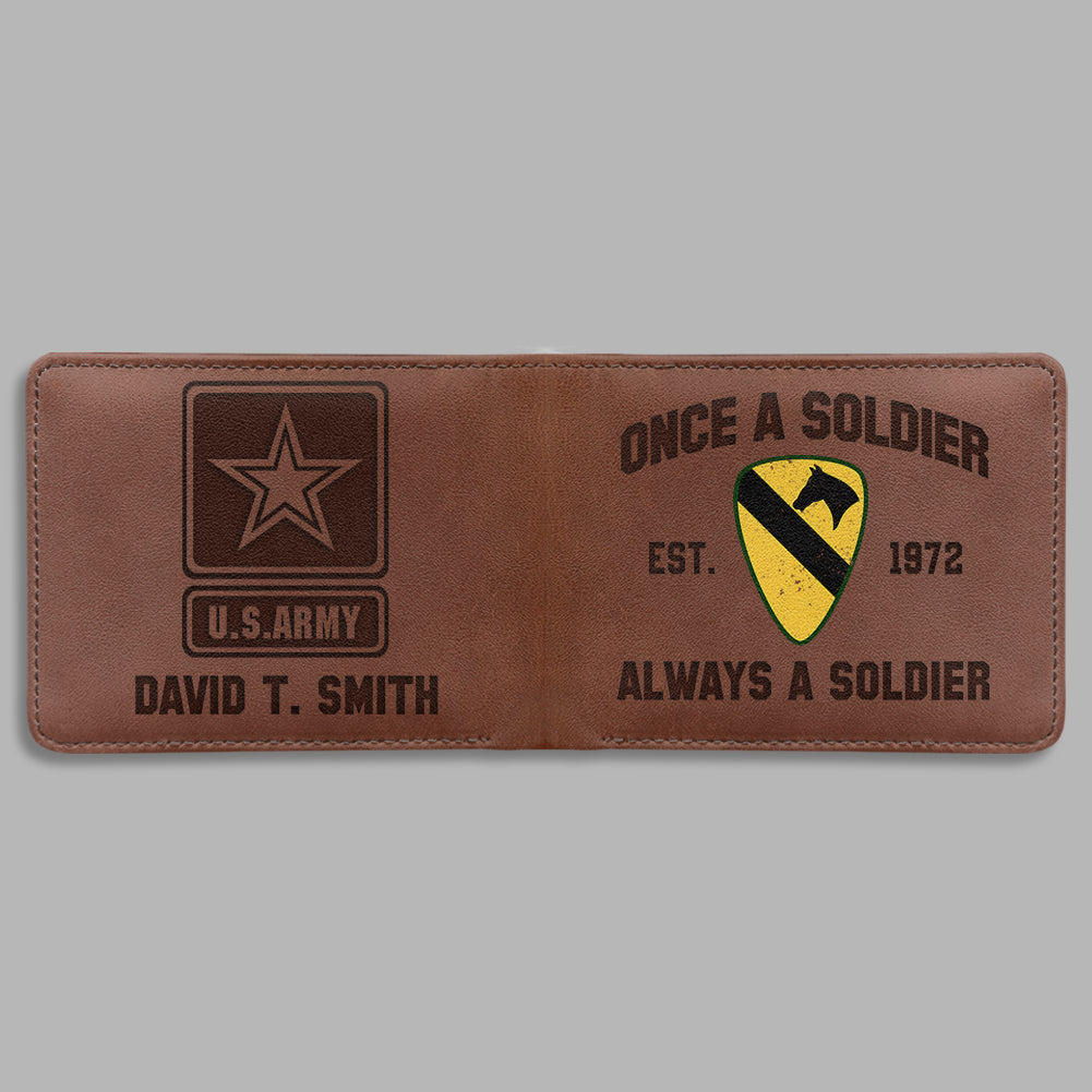 Military Veteran Custom Leather Wallet Once A Soldier Always A Soldier Personalized Gift K1702
