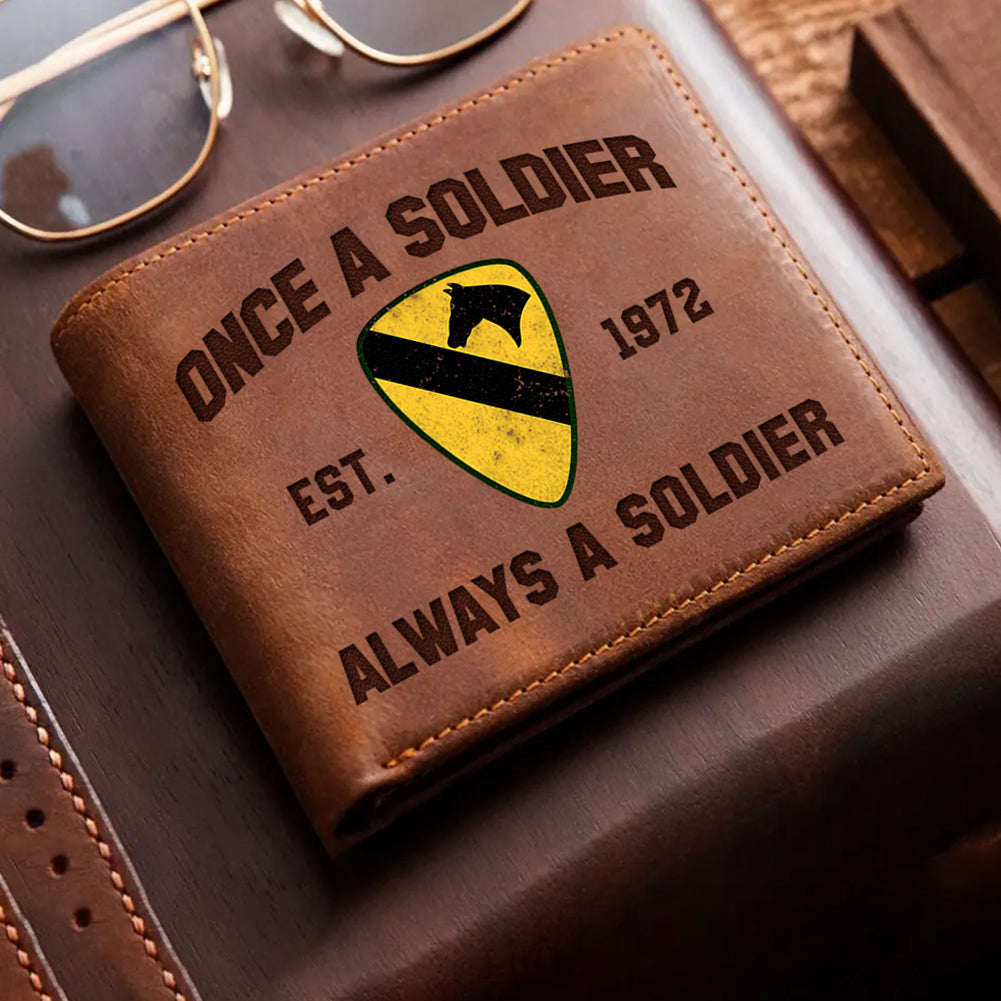 Military Veteran Custom Leather Wallet Once A Soldier Always A Soldier Personalized Gift K1702