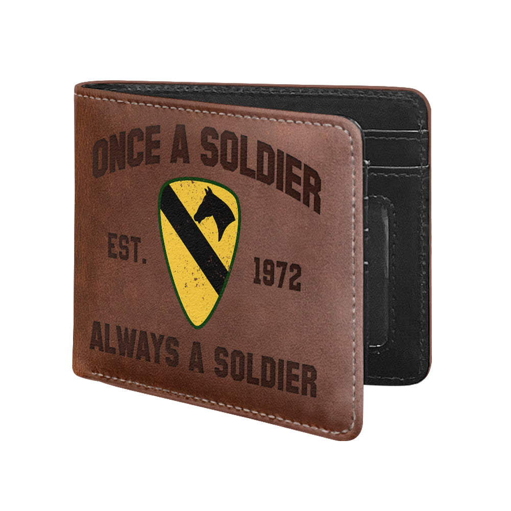 Military Veteran Custom Leather Wallet Once A Soldier Always A Soldier Personalized Gift K1702