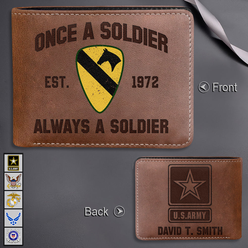 Military Veteran Custom Leather Wallet Once A Soldier Always A Soldier Personalized Gift K1702