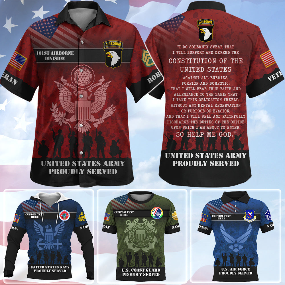 Custom Shirt US Military Proudly Served Custom All Military Branches Gift For Veteran Custom Units Patch K1702 Trhn