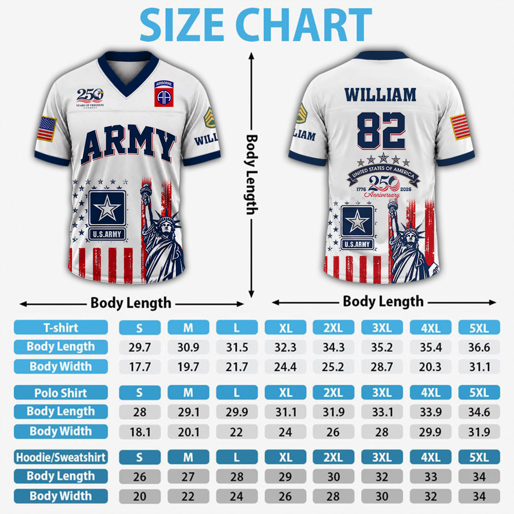 Custom Jersey US Veteran 250th Anniversary Football Jersey Gift For Veteran Military K1702 MT2