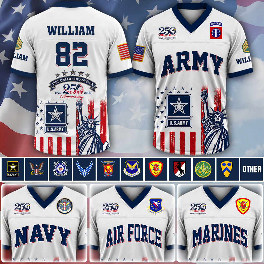 Custom Jersey US Veteran 250th Anniversary Football Jersey Gift For Veteran Military K1702 MT2