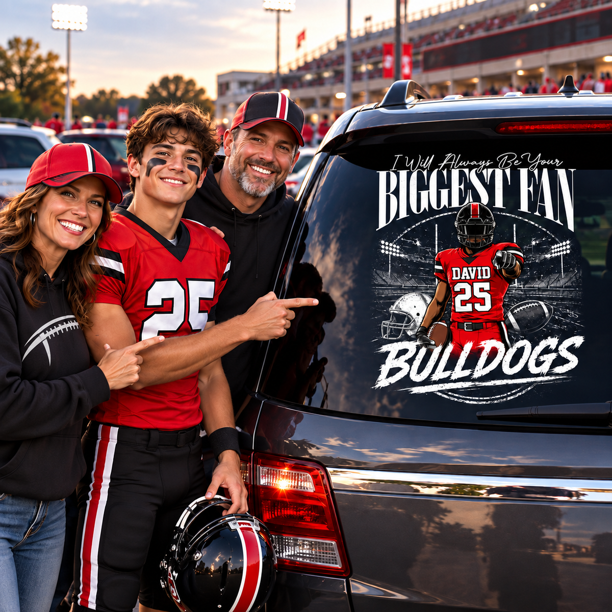 Personalized I'll Always Be Your Biggest Fan Football Car Decal, Custom Football Player Name & Number Sticker, Gift for Sports Moms and Dads T1807 T24