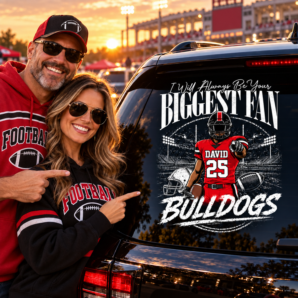 Personalized I'll Always Be Your Biggest Fan Football Car Decal, Custom Football Player Name & Number Sticker, Gift for Sports Moms and Dads T1807 T24