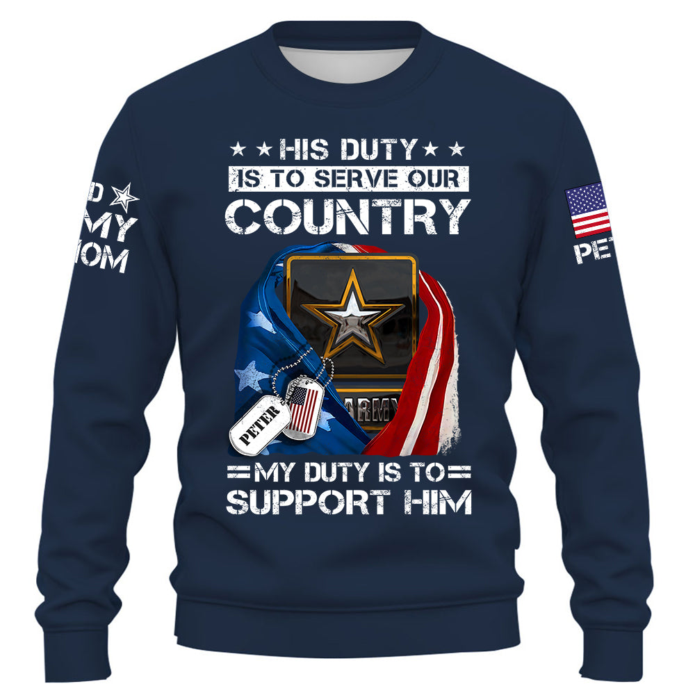 His Duty Is To Serve Our Coutry My Duty Is To Support Him  Proud Army Dad Mom... Custom Shirt For Military Family Member K1702