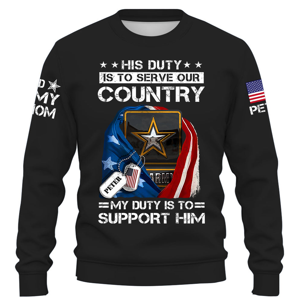 His Duty Is To Serve Our Coutry My Duty Is To Support Him  Proud Army Dad Mom... Custom Shirt For Military Family Member K1702