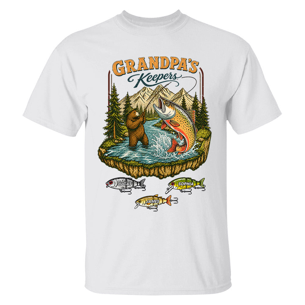 Grandpa's Keepers Bear Dad, Personalized Comfort Colors Vintage Retro Fishing Shirt, Gift For Fathers Day, Gift For Dad Husband Grandpa  MI209 Nh00