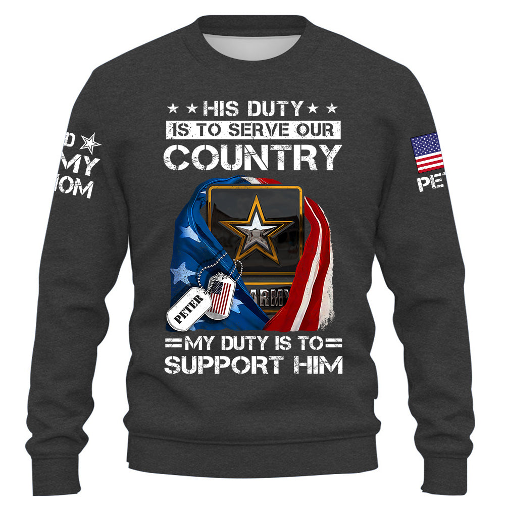 His Duty Is To Serve Our Coutry My Duty Is To Support Him  Proud Army Dad Mom... Custom Shirt For Military Family Member K1702