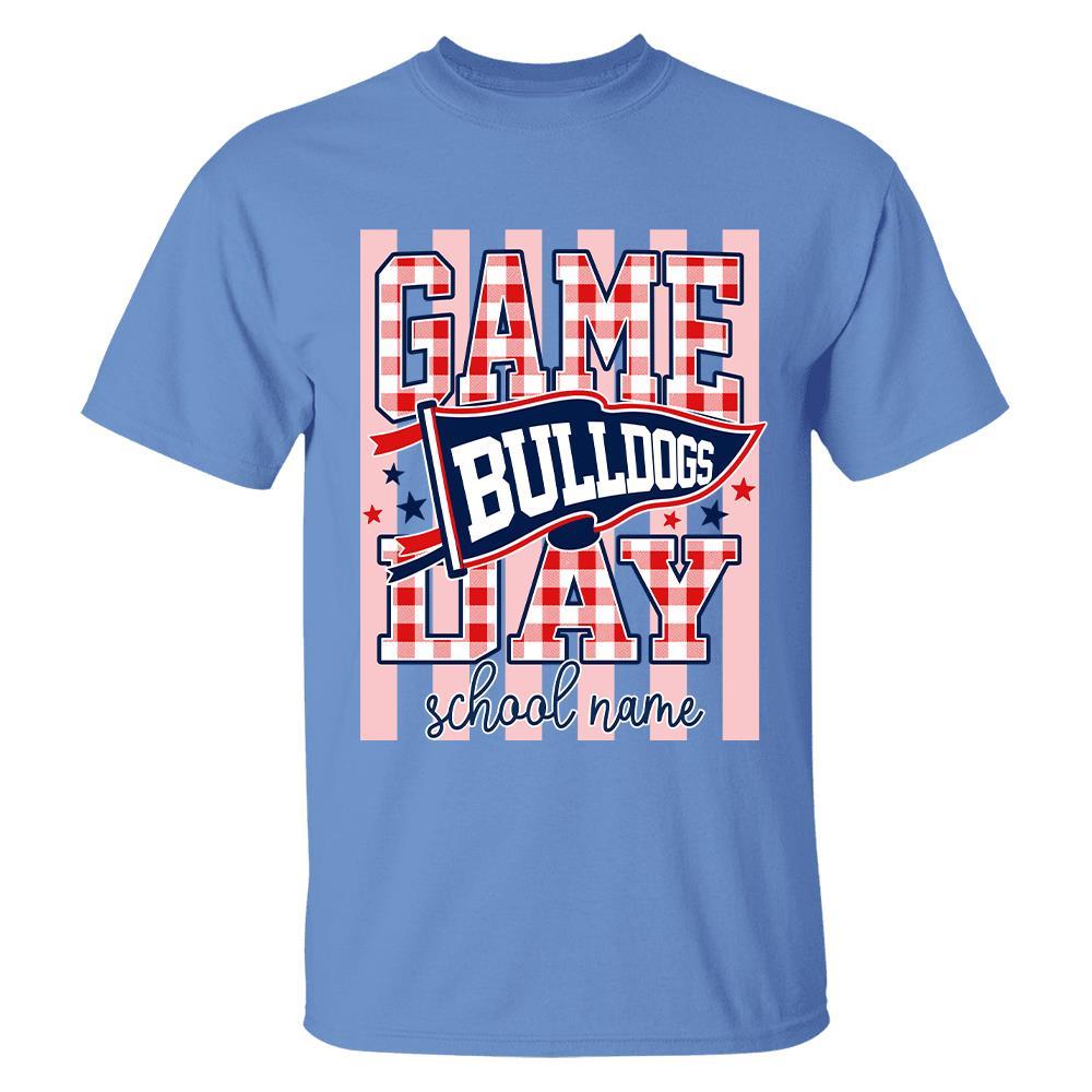 Game Day Striped School Mascot Shirt, Personalized Football School Spirit, Gifts For Teacher Student MI209 Hv01