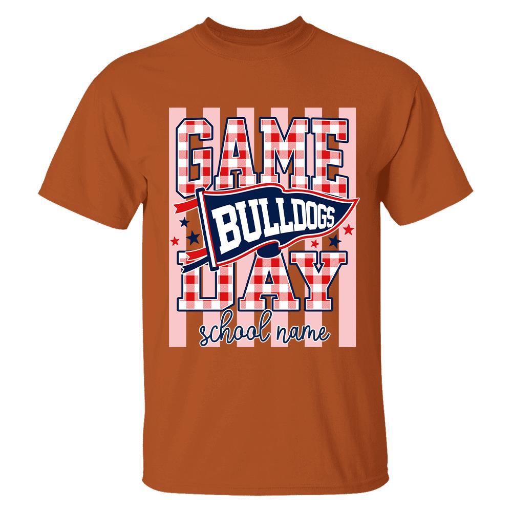 Game Day Striped School Mascot Shirt, Personalized Football School Spirit, Gifts For Teacher Student MI209 Hv01