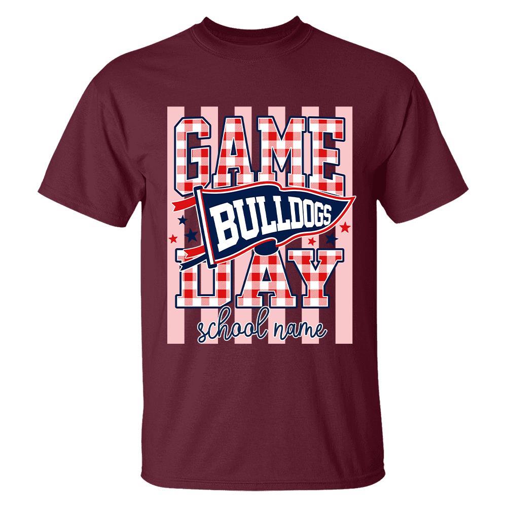 Game Day Striped School Mascot Shirt, Personalized Football School Spirit, Gifts For Teacher Student MI209 Hv01