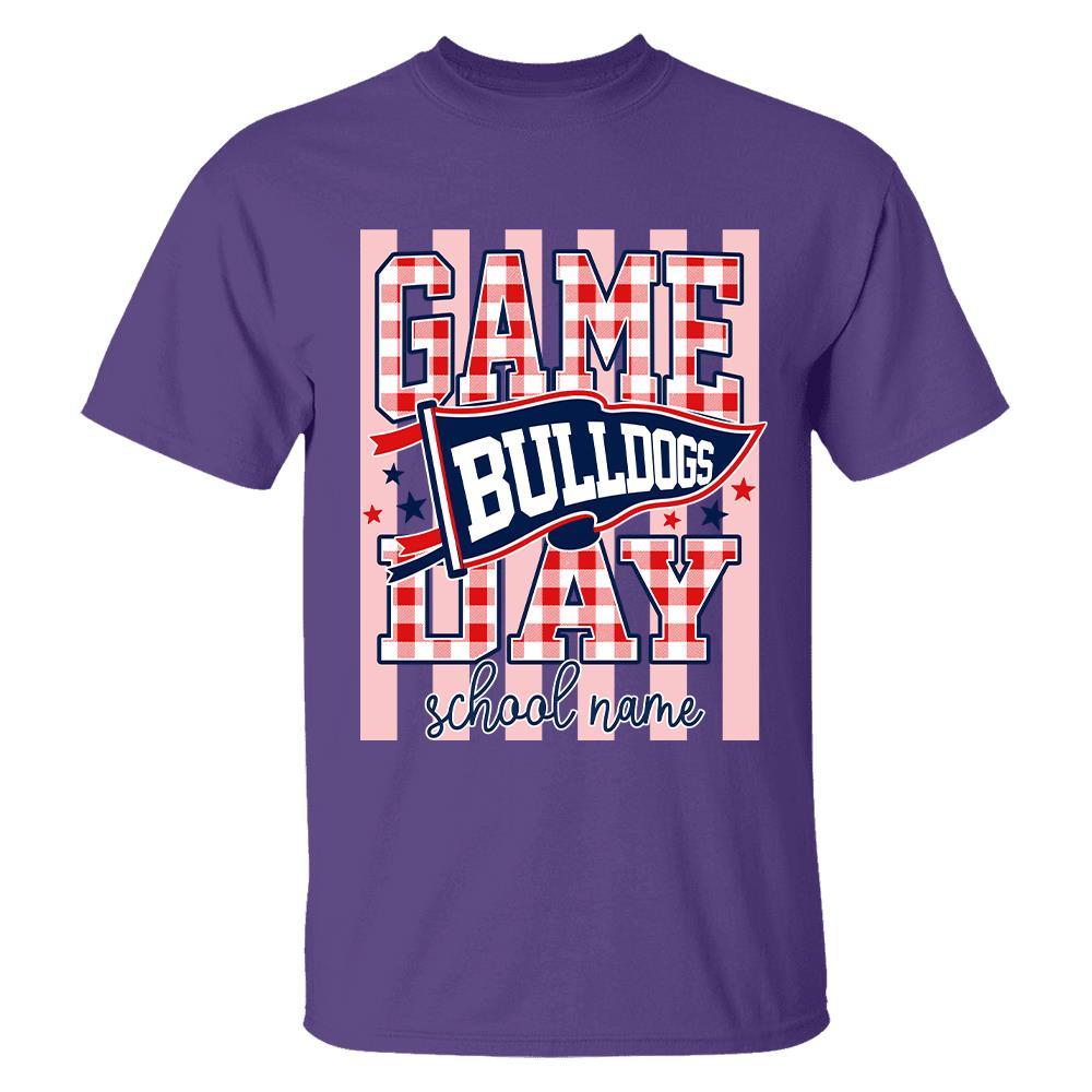 Game Day Striped School Mascot Shirt, Personalized Football School Spirit, Gifts For Teacher Student MI209 Hv01