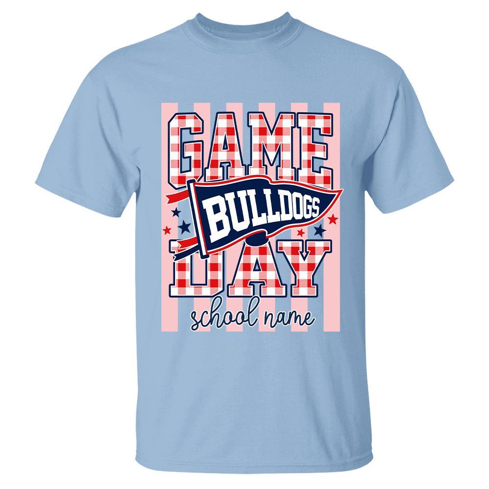 Game Day Striped School Mascot Shirt, Personalized Football School Spirit, Gifts For Teacher Student MI209 Hv01