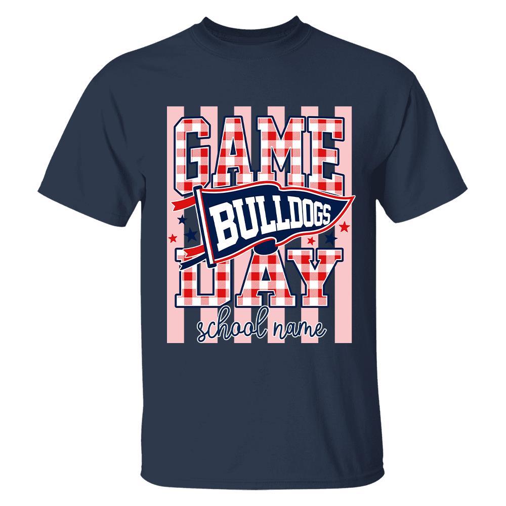 Game Day Striped School Mascot Shirt, Personalized Football School Spirit, Gifts For Teacher Student MI209 Hv01