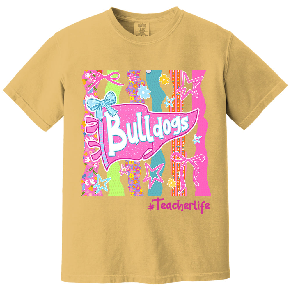 Personalized Mascot Spirit Shirt, Custom Team Name Bow Pennant Tee, Colorful School Spirit Teacher T-Shirt T24