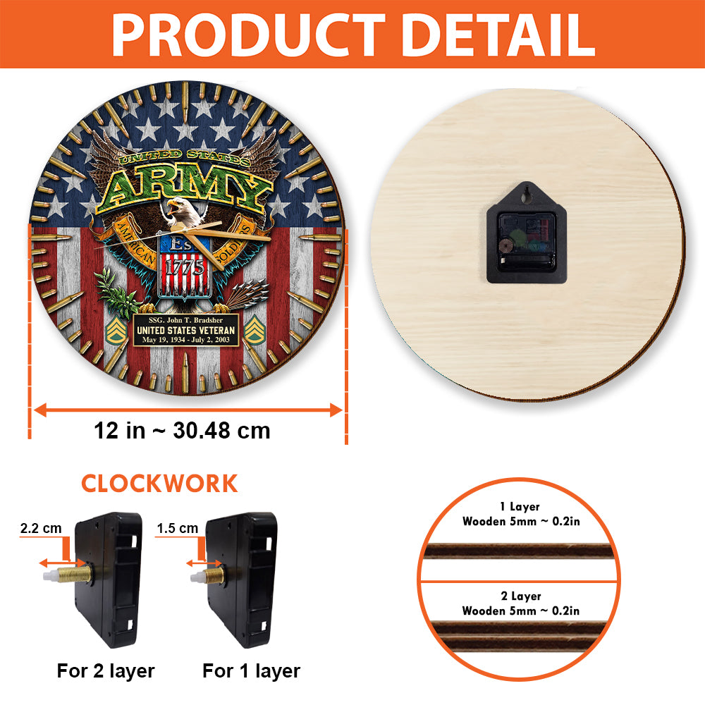 Custom Wooden Wall Clock Flag & Bullet Clock. Available All Military Branch Veteran Gift K1702 Trhn