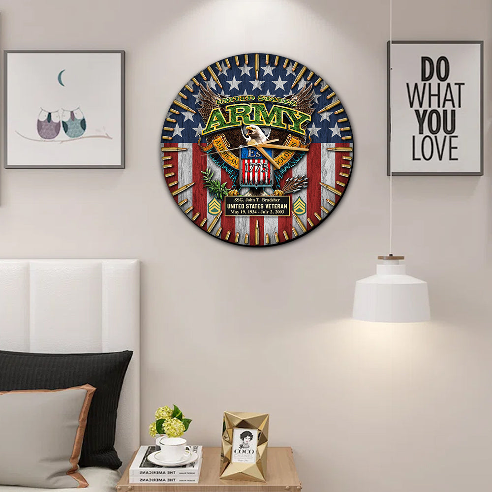 Custom Wooden Wall Clock Flag & Bullet Clock. Available All Military Branch Veteran Gift K1702 Trhn