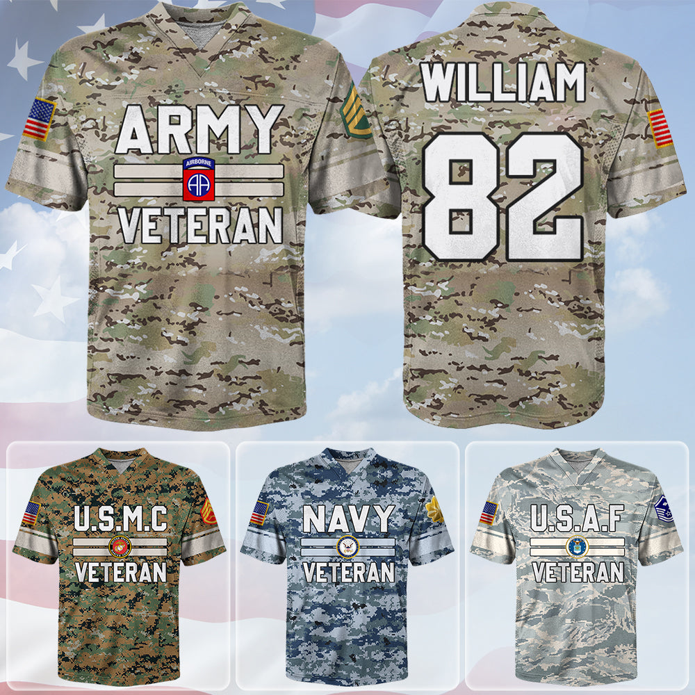 Custom Football Jersey Shirt All Branches Division Pattern Camouflage Gift For Military Retirement Veteran K1702 Trhn