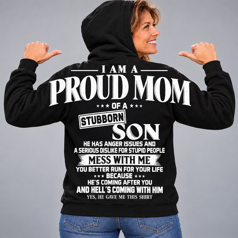 I Am A Proud Mom Of A Stubborn Son Oversized Shoulder Print Shirt T24